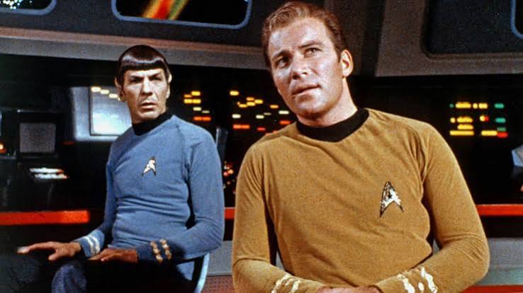 Kirk and Spock on the Enterprise bridge